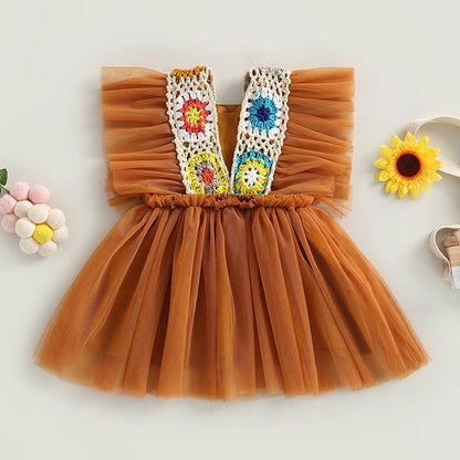 Vestido De Tul, Flor De Ganchillo