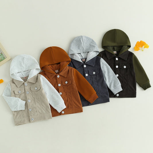 Chaqueta Infantil Terciopelo Manga Larga Botón y Capucha