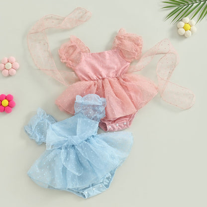 Lindo vestido mameluco de manga corta con lazo