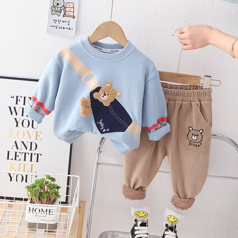Conjunto de ropa de 2 piezas, parche bordado, bolsa de dibujos animados, oso