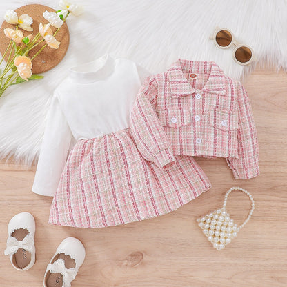 Conjunto de vestido de manga larga a cuadros
