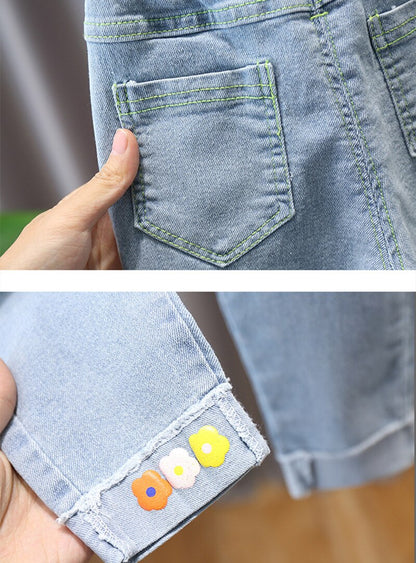 Ropa de otoño para niños y niñas, Tops de encaje con solapa dulce, conjunto de pantalones vaqueros, traje de 2 uds, chándal para niños, conjuntos de ropa para niñas