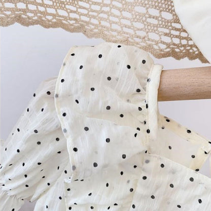 Conjuntos de ropa para niñas, Top con volantes y lunares bonitos, lazo de encaje, novedad de verano