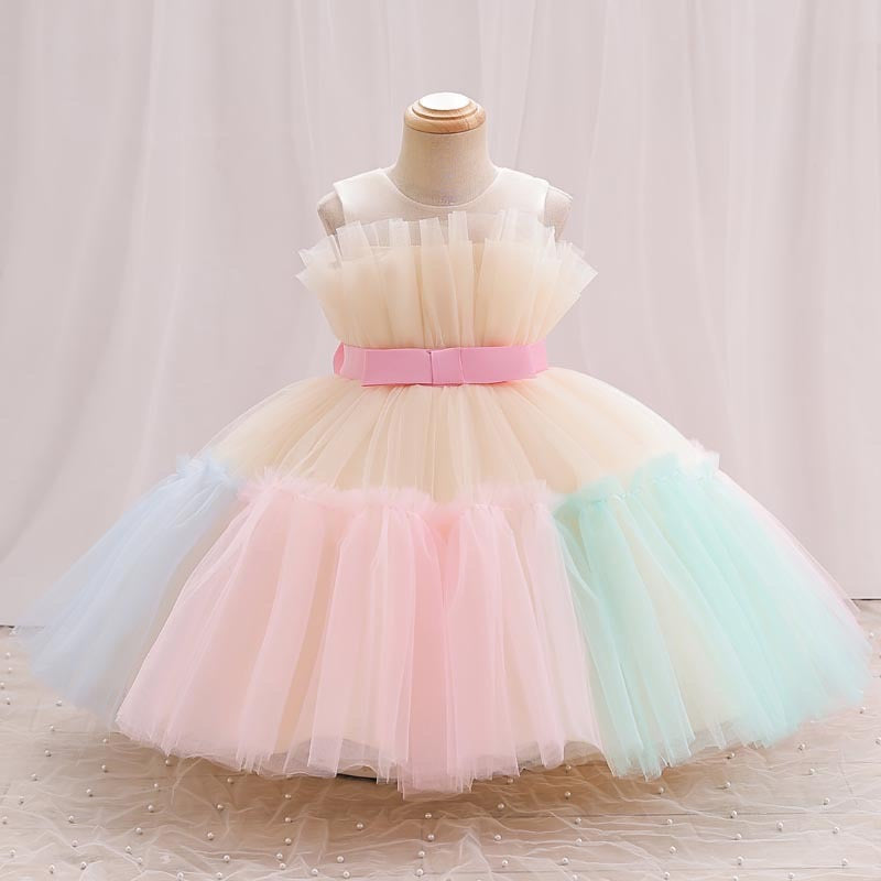 Vestido infantil con lazo arcoíris