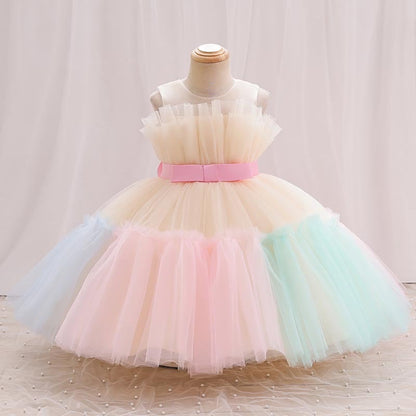 Vestido infantil con lazo arcoíris