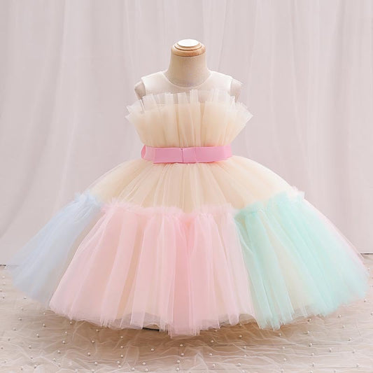 Vestido infantil con lazo arcoíris