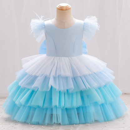 Vestido Infantil Tul Volantes y Lazo
