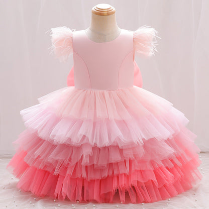 Vestido Infantil Tul Volantes y Lazo