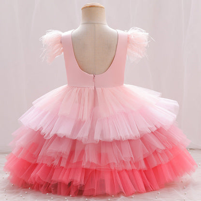 Vestido Infantil Tul Volantes y Lazo