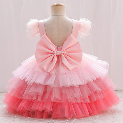 Vestido Infantil Tul Volantes y Lazo