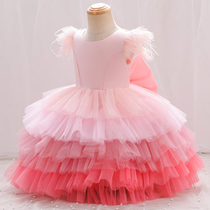 Vestido Infantil Tul Volantes y Lazo