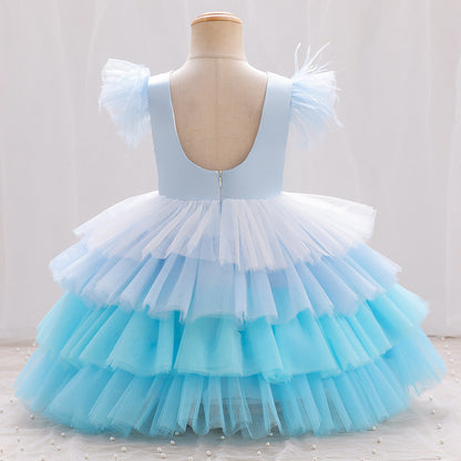 Vestido Infantil Tul Volantes y Lazo