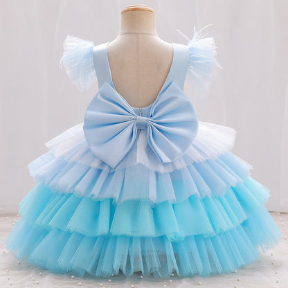 Vestido Infantil Tul Volantes y Lazo