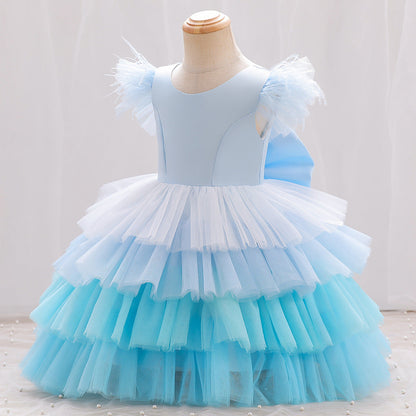 Vestido Infantil Tul Volantes y Lazo