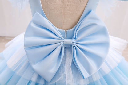 Vestido Infantil Tul Volantes y Lazo