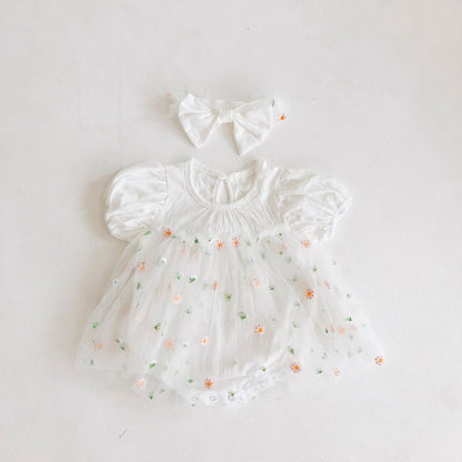 Body Infantil Tul Floral + Lazo