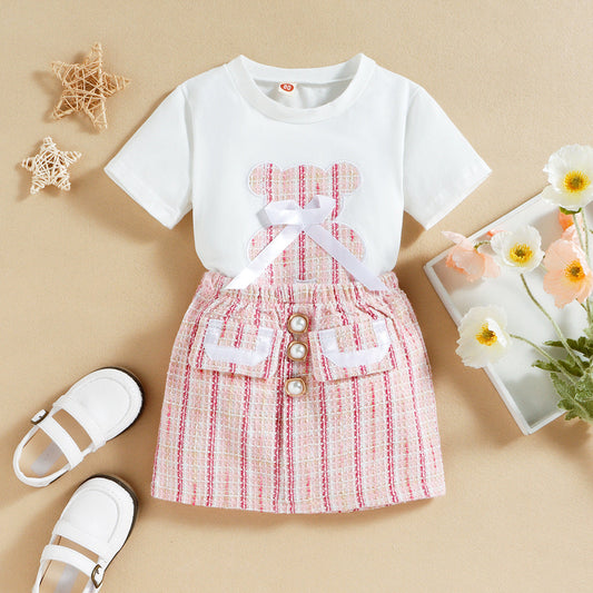 Conjunto de osito de peluche de tweed para mujer y niño