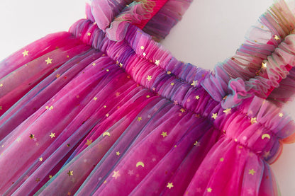 Vestido Infantil Feminino Tule Neon Estrelinhas