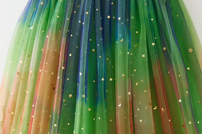Vestido Infantil Feminino Tule Neon Estrelinhas