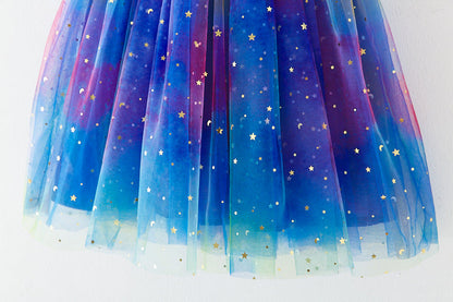 Vestido Infantil Feminino Tule Neon Estrelinhas