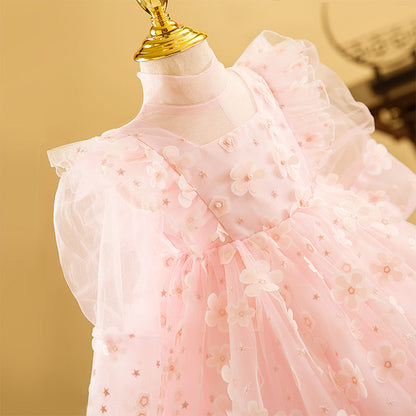 Vestido de fiesta infantil de flores de tul
