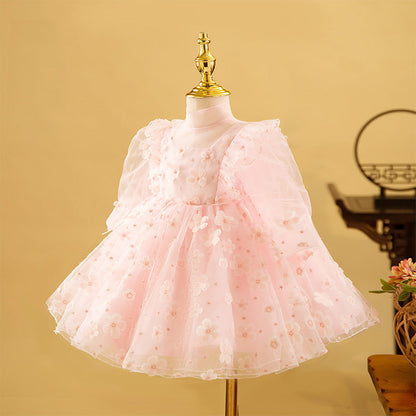 Vestido de fiesta infantil de flores de tul