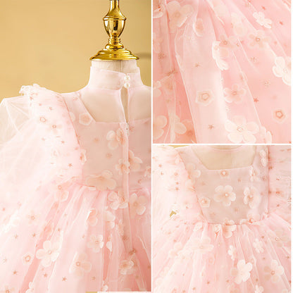 Vestido de fiesta infantil de flores de tul