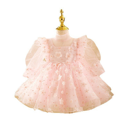 Vestido de fiesta infantil de flores de tul