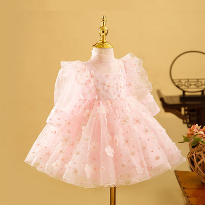 Vestido de fiesta infantil de flores de tul
