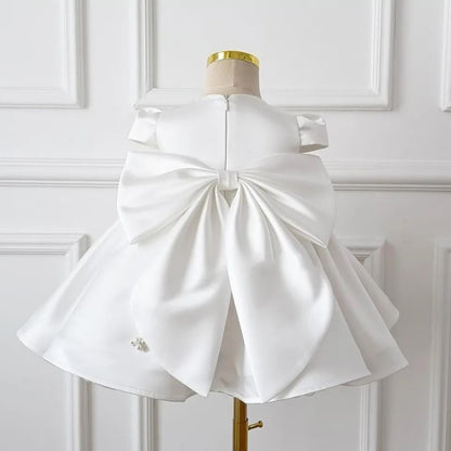 Vestido de Fiesta Infantil Perlas Blancas y Lazo