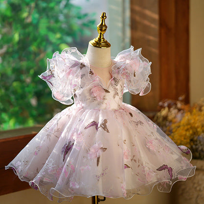 Vestido de fiesta infantil con mariposa hinchada