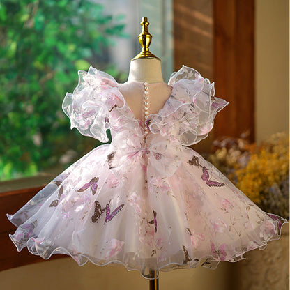 Vestido de fiesta infantil con mariposa hinchada