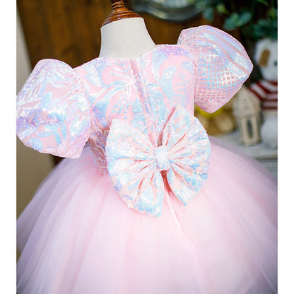 Vestido Infantil Lazo Tul Rosa