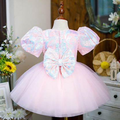 Vestido Infantil Lazo Tul Rosa