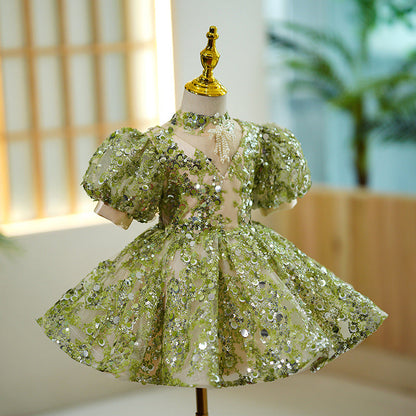 Vestido Infantil Fiesta Verde Pedrarias