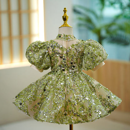 Vestido Infantil Fiesta Verde Pedrarias