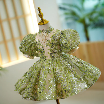 Vestido Infantil Fiesta Verde Pedrarias