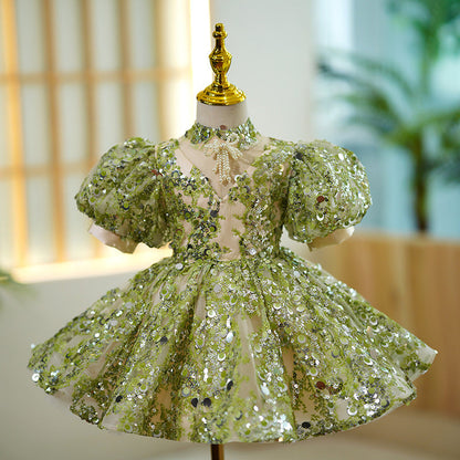 Vestido Infantil Fiesta Verde Pedrarias