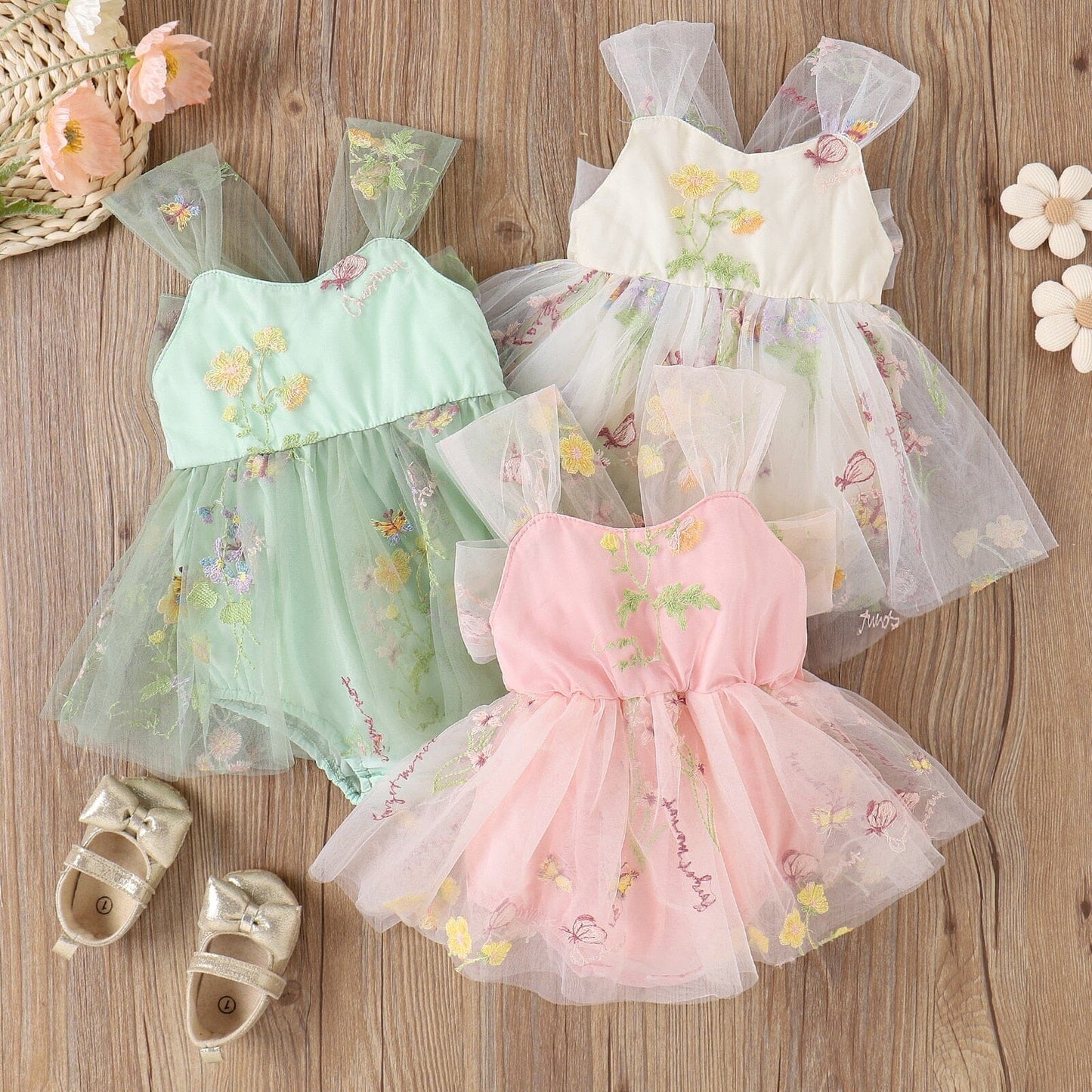 Body Femenino Infantil Bordado y Tul Colores