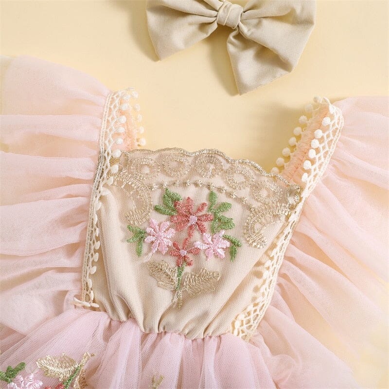 Body Infantil Mujer Flores Bordadas + Lazo