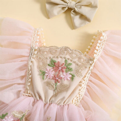 Body Infantil Mujer Flores Bordadas + Lazo