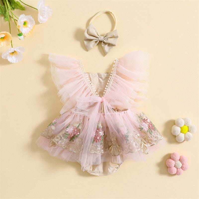 Body Infantil Mujer Flores Bordadas + Lazo