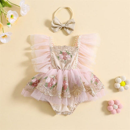 Body Infantil Mujer Flores Bordadas + Lazo