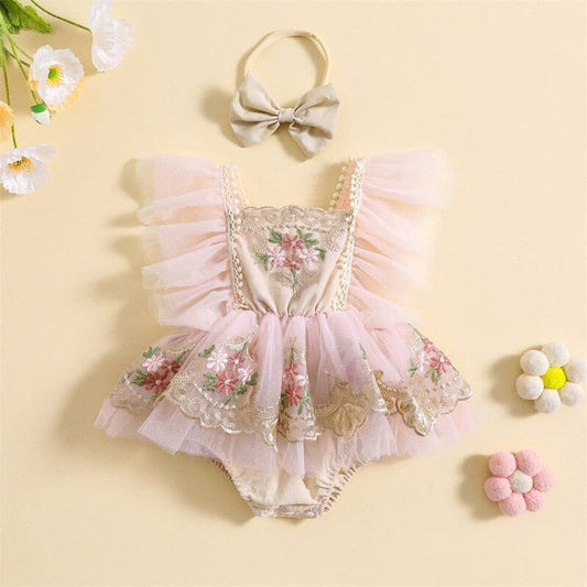 Body Infantil Mujer Flores Bordadas + Lazo
