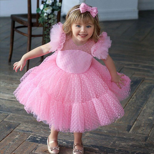Vestido de Fiesta Infantil Volantes y Lunares
