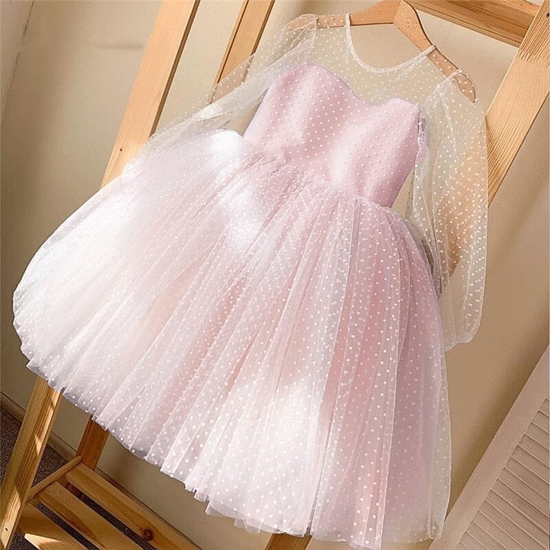 Vestido de Fiesta Infantil Manga Larga Lunares