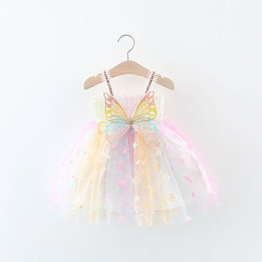 Vestido Infantil de Mariposa Arcoíris