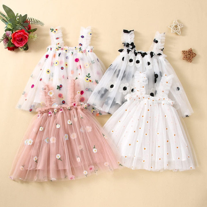 Vestido Infantil Bordado y Tul