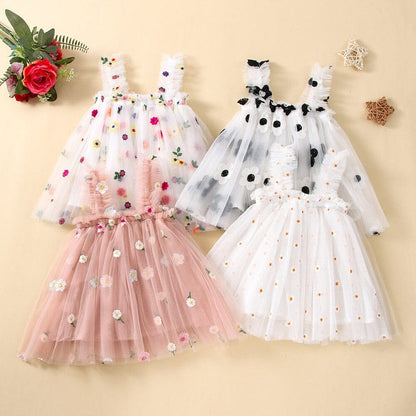 Vestido Infantil Bordado y Tul
