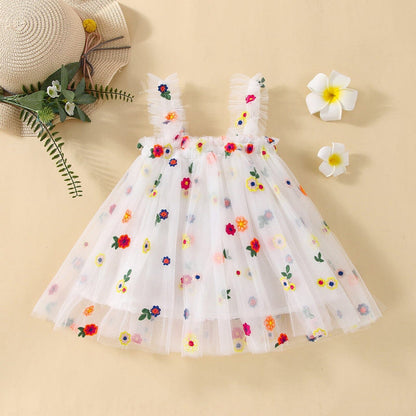 Vestido Infantil Bordado y Tul